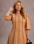 Vestido Midi Com Vivo Bege