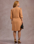 Vestido Midi Com Vivo Bege