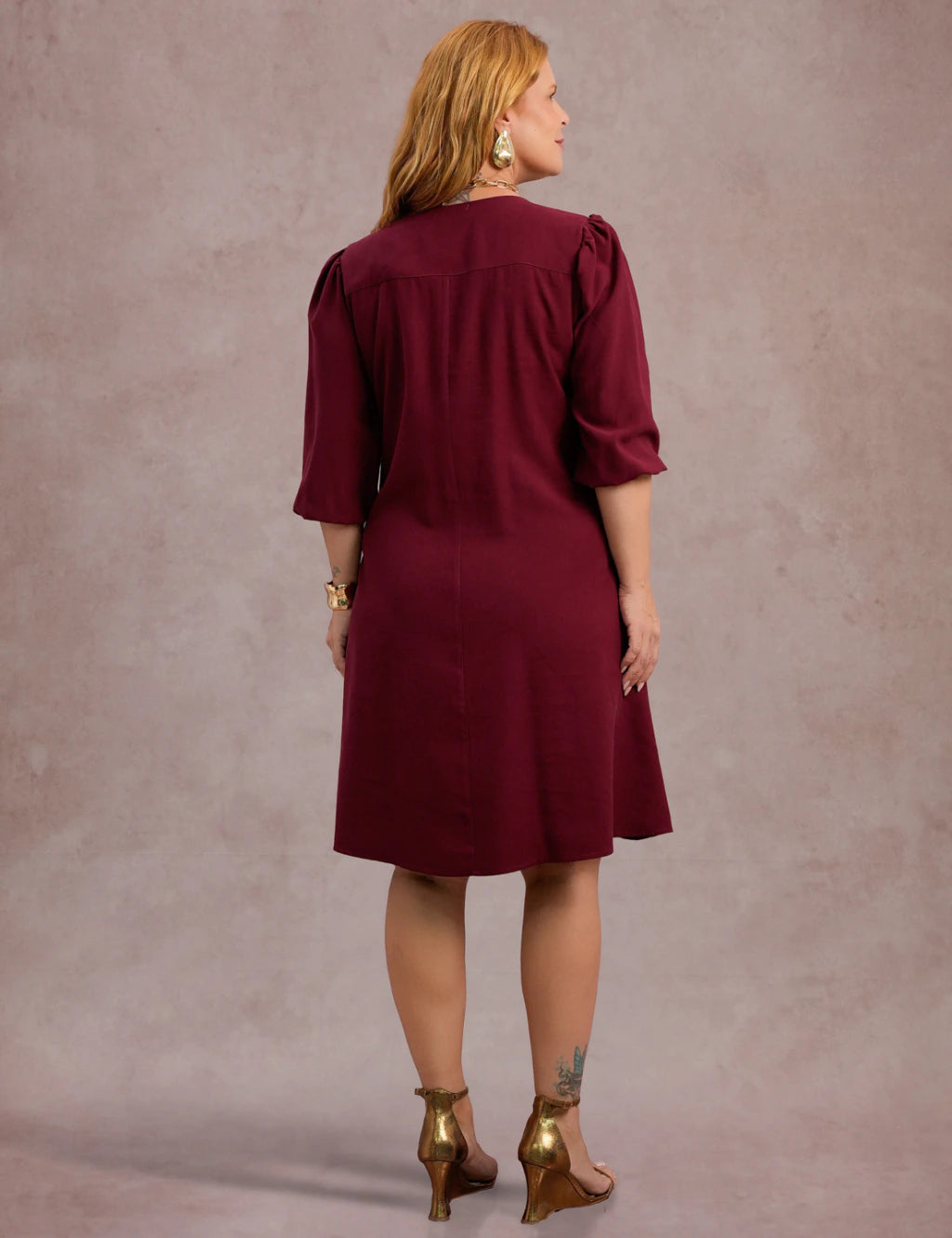 Vestido Midi Com Vivo Vinho