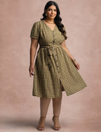 Vestido Mid Xadrez Com Textura Verde