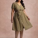 Vestido Mid Xadrez Com Textura Verde