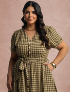 Vestido Mid Xadrez Com Textura Verde