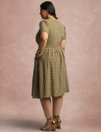 Vestido Mid Xadrez Com Textura Verde