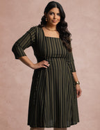 Vestido Midi Estampado Listrado Verde