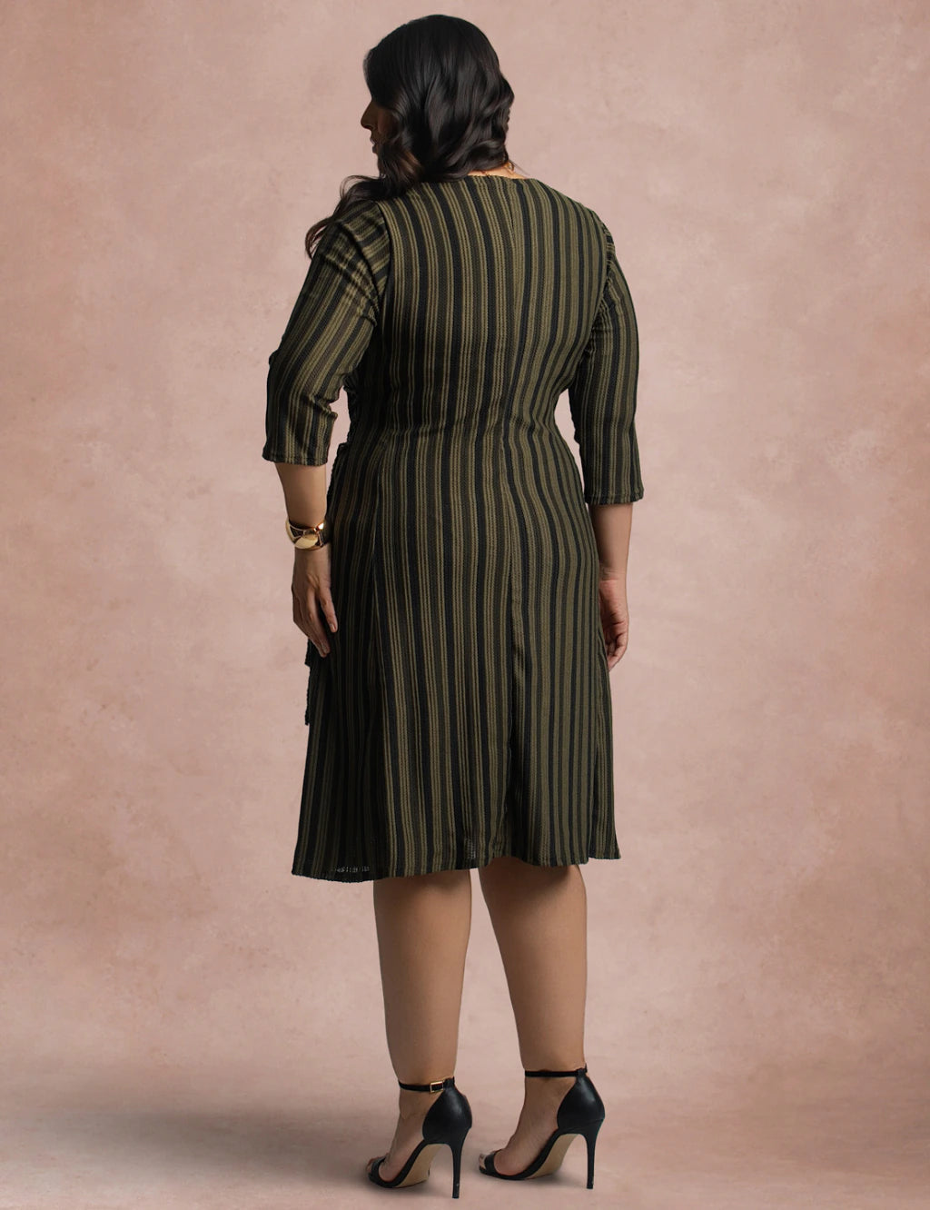 Vestido Midi Estampado Listrado Verde