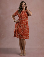 Vestido Midi Estampada Com Vivo Telha