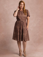 Vestido Midi Estampado Saia Rodada Marrom