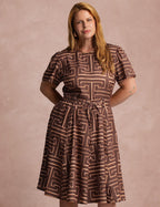 Vestido Midi Estampado Saia Rodada Marrom