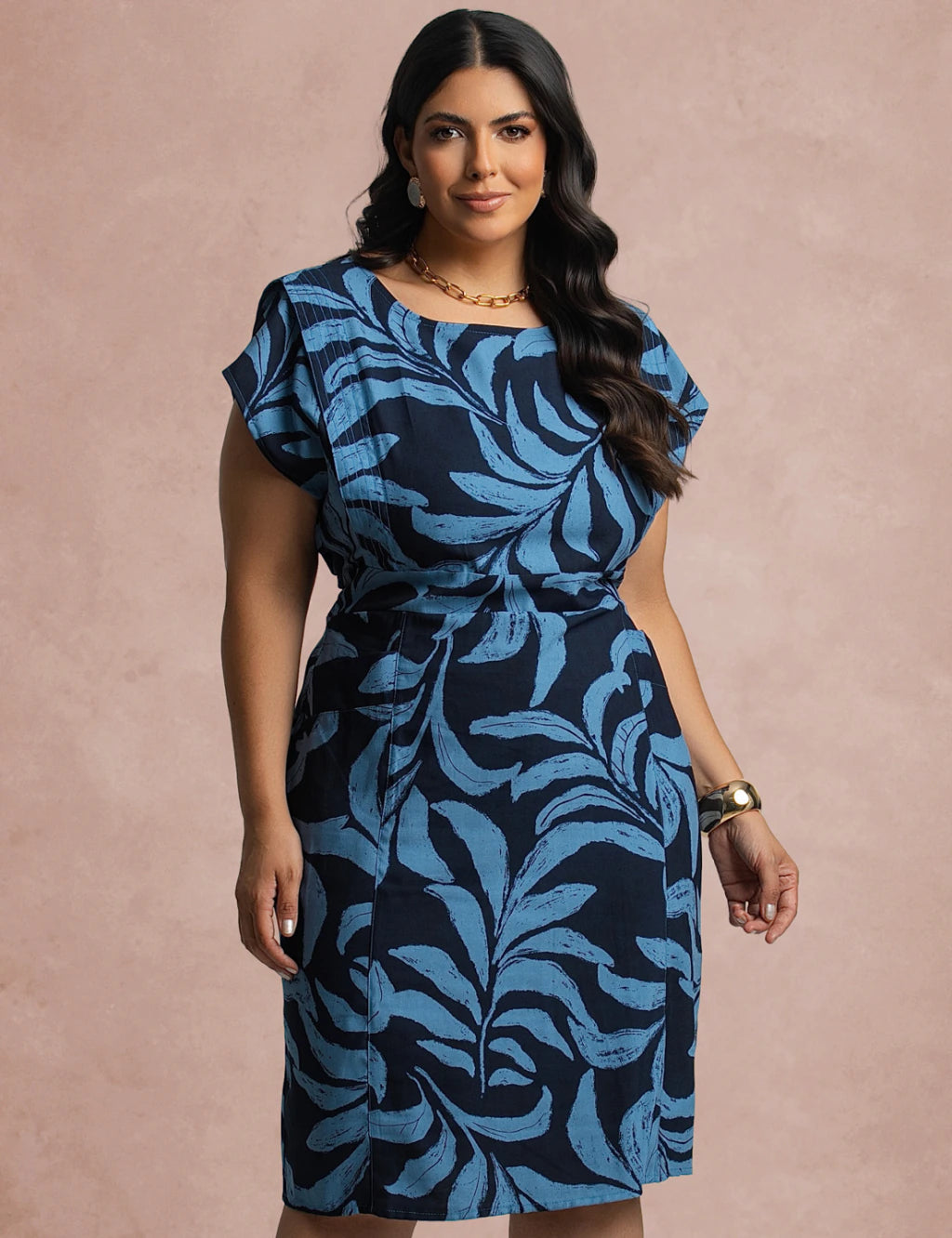 Vestido Midi Estampado Marinho