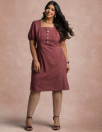 Vestido Midi Com Pesponto Frente Vinho