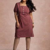 Vestido Midi Com Pesponto Frente Vinho