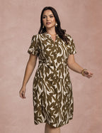 Vestido Midi Estampado Com Botões Na Pala Verde