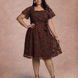 Vestido Midi Com Cinto Marrom