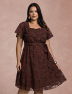Vestido Midi Com Cinto Marrom
