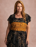 Vestido Midi Estampa Barrado Preto