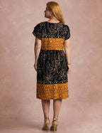 Vestido Midi Estampa Barrado Preto