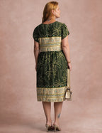 Vestido Midi Estampa Barrado Verde