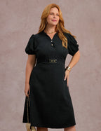 Vestido Midi Cintura Com Fivela Preto