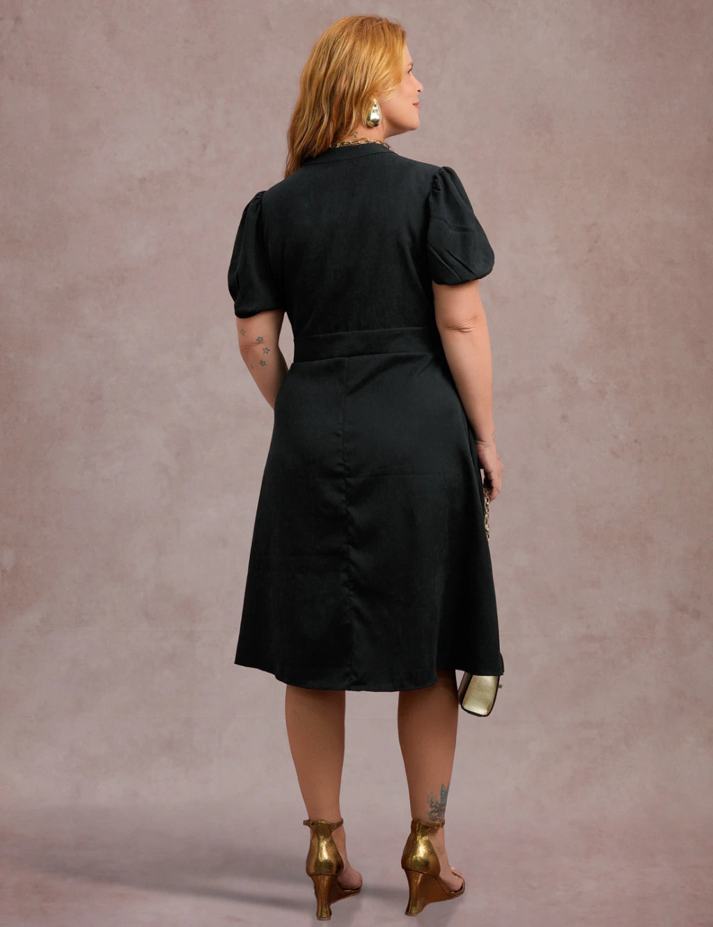 Vestido Midi Cintura Com Fivela Preto