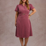 Vestido Midi Cintura Com Fivela Vinho