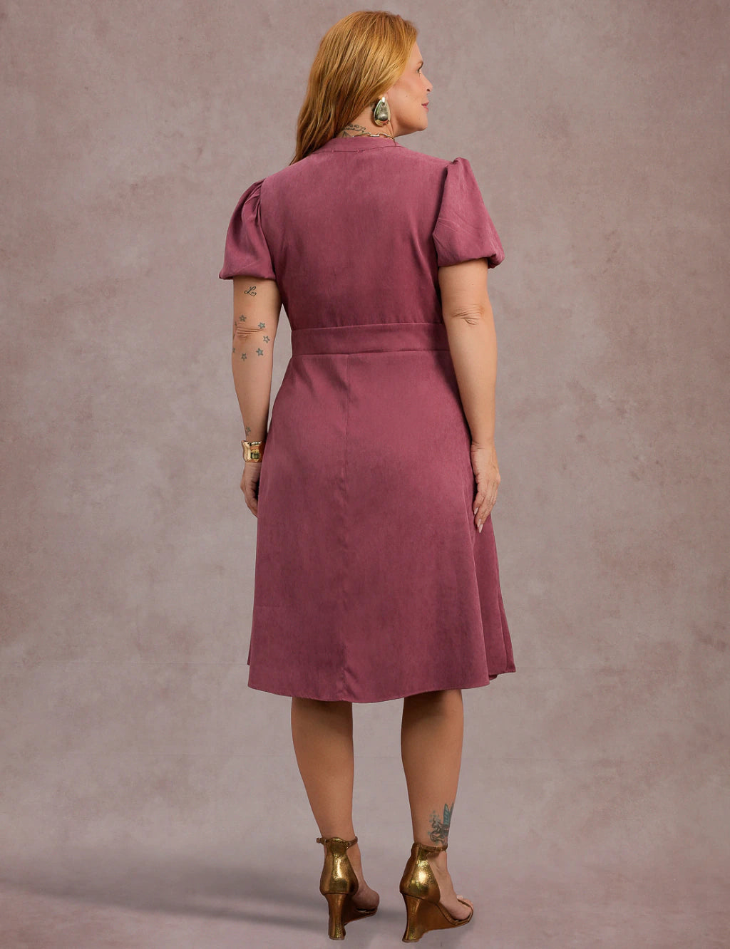 Vestido Midi Cintura Com Fivela Vinho