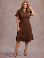 Vestido Midi Cintura Com Fivela Marrom