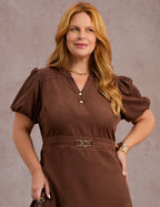 Vestido Midi Cintura Com Fivela Marrom