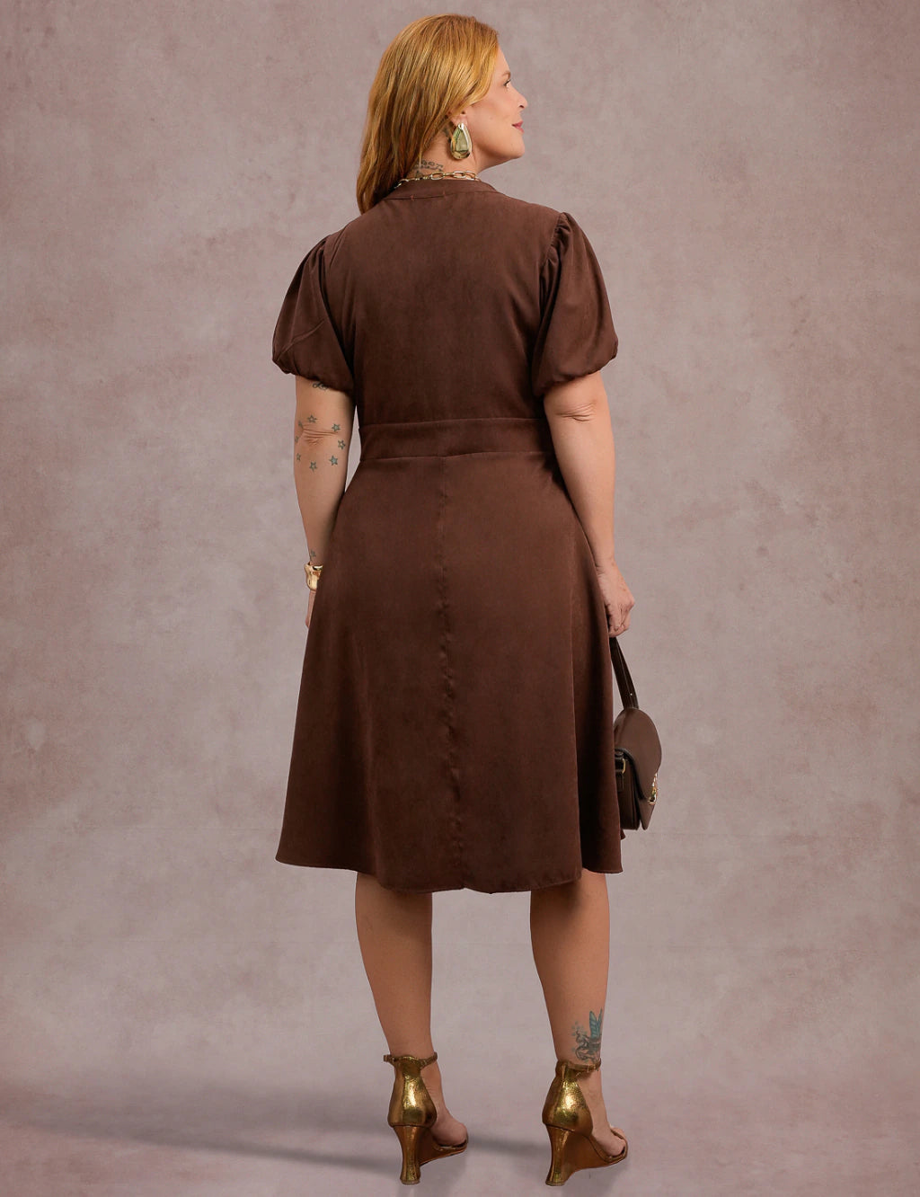 Vestido Midi Cintura Com Fivela Marrom