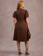 Vestido Midi Cintura Com Fivela Marrom