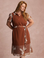 Vestido Curto Bordado Marrom