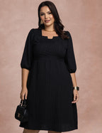Vestido Midi Plissado Com Bolso Preto