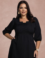 Vestido Midi Plissado Com Bolso Preto