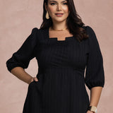 Vestido Midi Plissado Com Bolso Preto