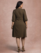 Vestido Midi Plissado Com Bolso Musgo