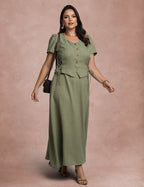 Vestido Longo Frente Com Botões Verde