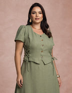 Vestido Longo Frente Com Botões Verde