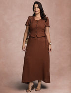 Vestido Longo Frente Com Botões Marrom