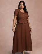 Vestido Longo Frente Com Botões Marrom