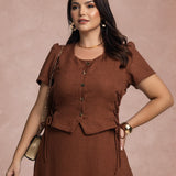 Vestido Longo Frente Com Botões Marrom