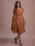 Vestido Midi Com Vivo Marrom