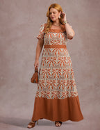 Vestido Longo Bordado Marrom