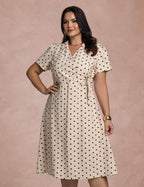 Vestido Midi Estampa Poá Bege