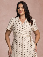 Vestido Midi Estampa Poá Bege