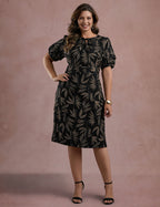 Vestido Midi Estampado Tubinho Preto