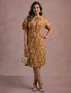 Vestido Midi Estampado Tubinho Bege