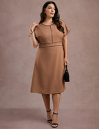 Vestido Midi Com Vivo Frente Marrom