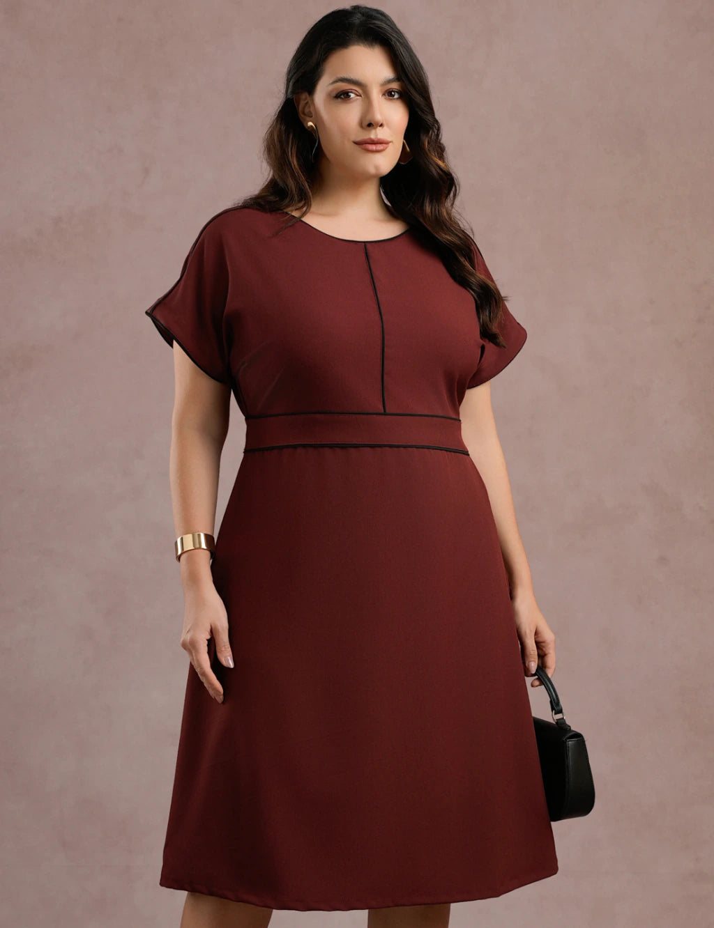 Vestido Midi Com Vivo Frente Vinho