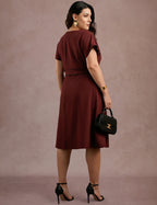 Vestido Midi Com Vivo Frente Vinho