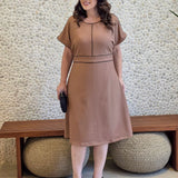 Vestido Midi Com Vivo Frente Marrom