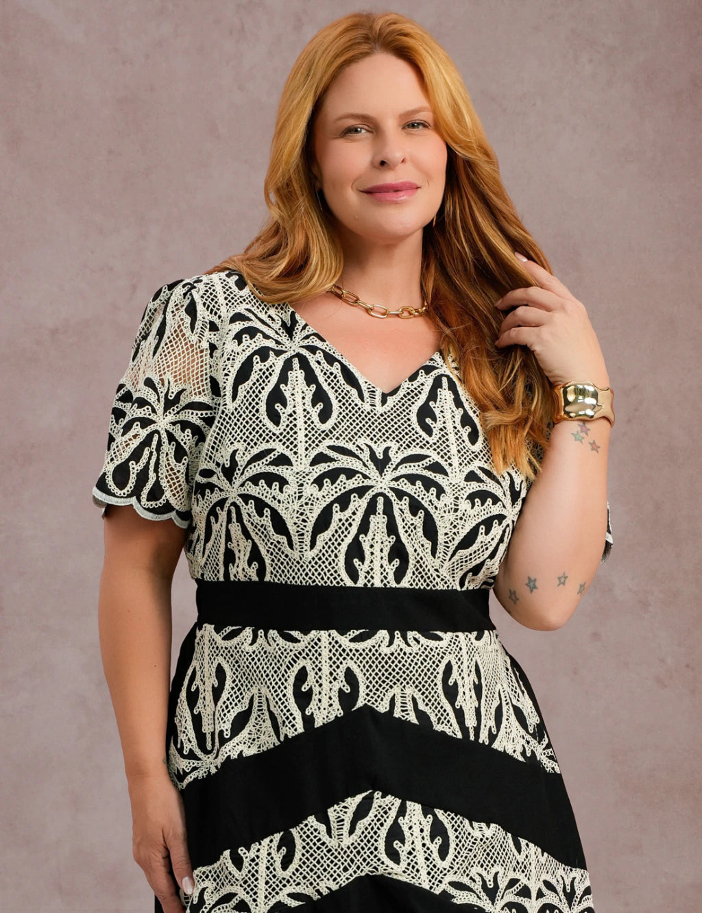 Vestido Midi Com Borbado Preto